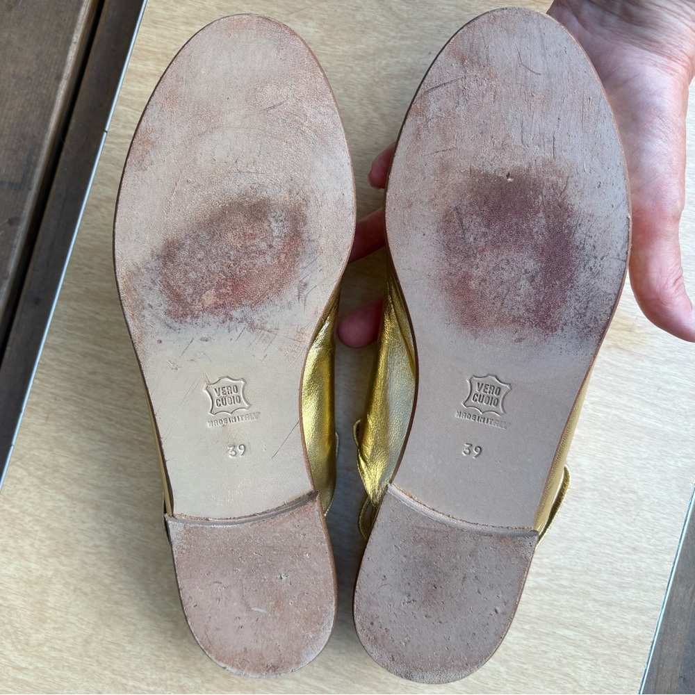 Sonia Rykiel Paris Open Toe Sandal Flats In Gold Sz 39 EU/ 8.5 US - Picture 13 of 13